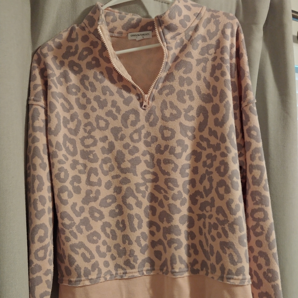 Pink and grey leopard cropped pullover